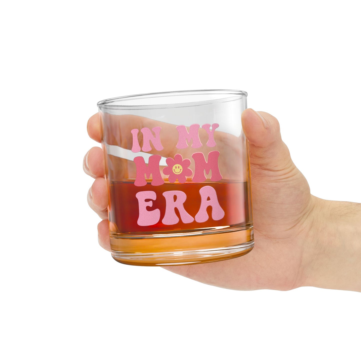 In My Mom Era Rocks Glass Retro 10oz Drinking Glass Fun Mother's Day Gift, Aesthetic Glass Cup, Flowers and Colors Pink