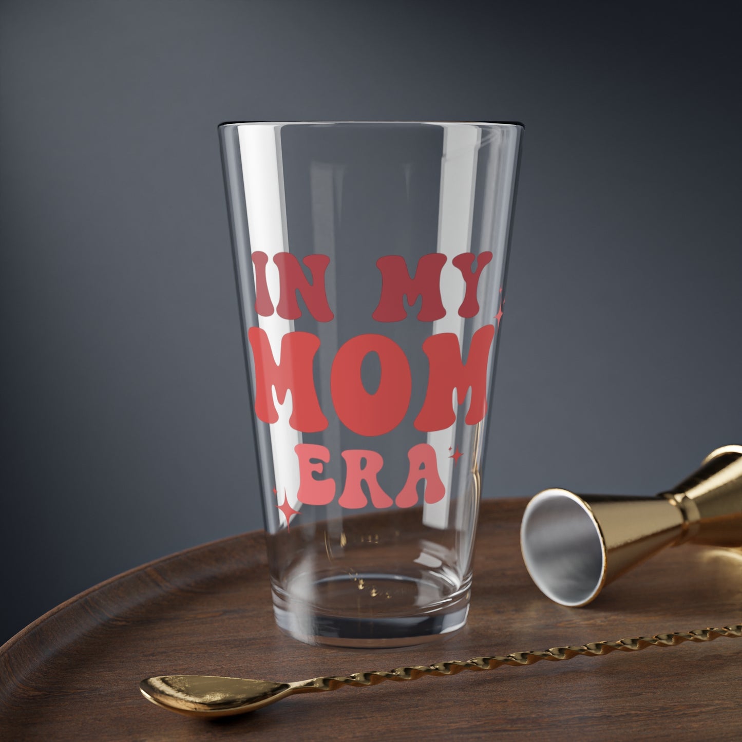 In My Mom Era Glass 16oz Retro Pastel Cocktail Glass Cute Mom Gift Red and Pink Design