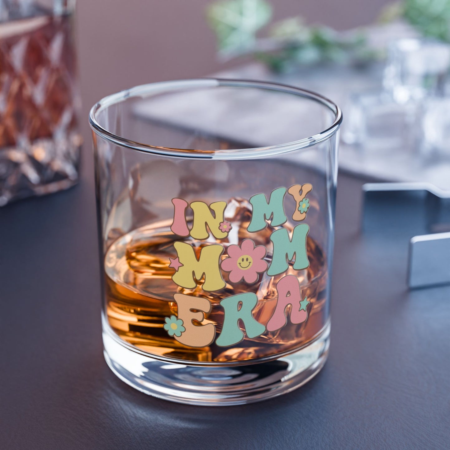 In My Mom Era Rocks Glass – Retro 10oz Drinking Glass | Fun Mother's Day Gift | Aesthetic Glass Cup | Flowers and Colors