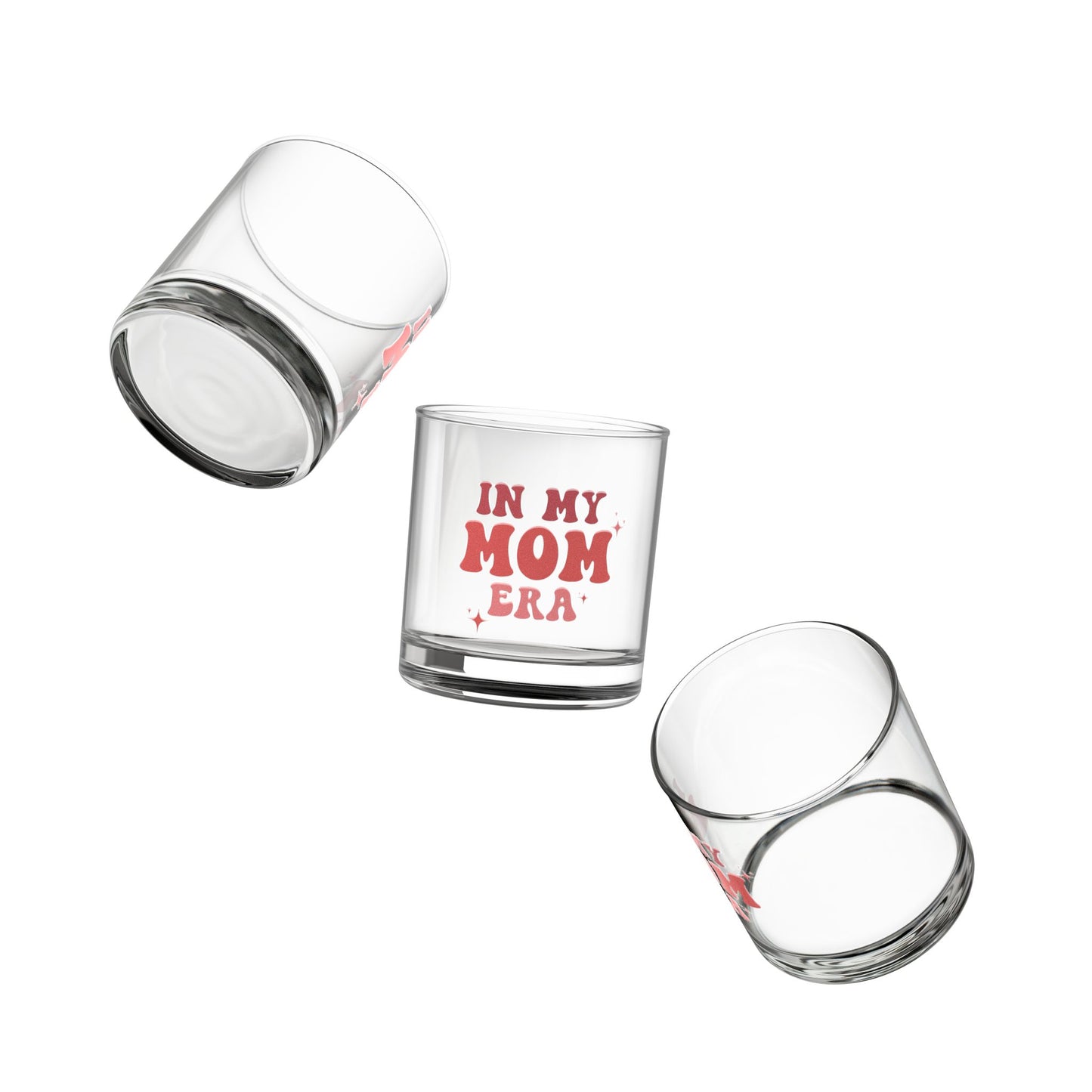 In My Mom Era Rocks Glass Retro 10oz Drinking Glass Fun Mother's Day Gift, Aesthetic Glass Cup, Colors Pink and Red