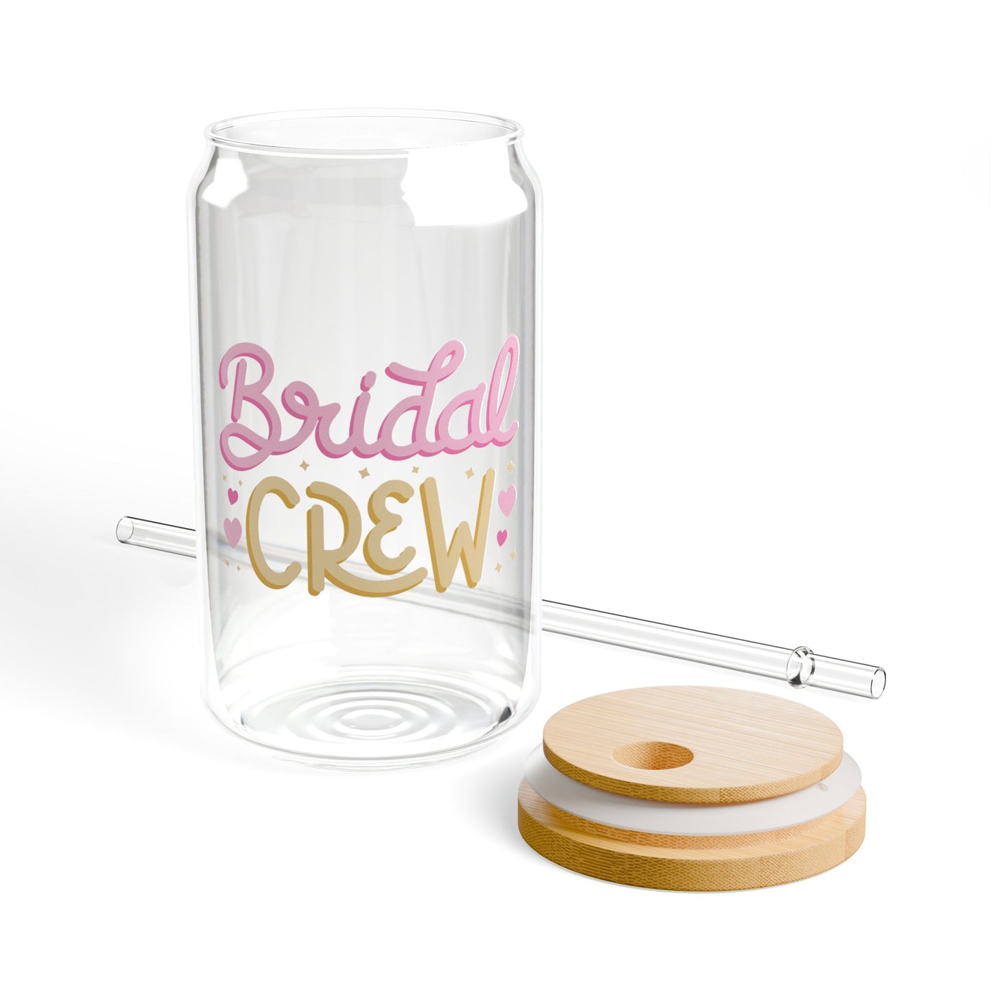 Bridal Crew Glass Can Cup With Lid & Straw