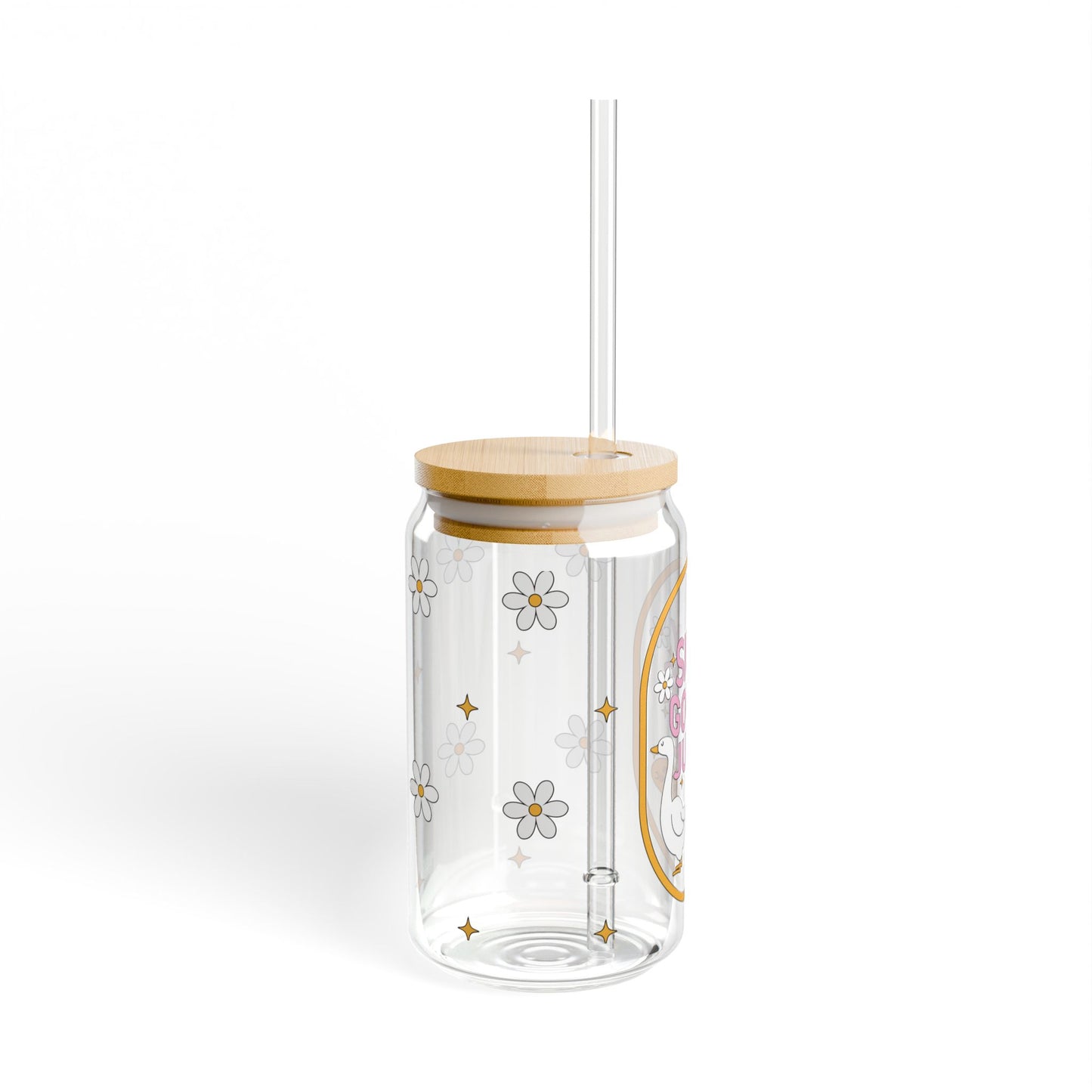 Silly Goose Juice Sipper Glass 100% Organic Funny Retro Tumbler, Cute Goose Gift, Aesthetic Iced Coffee Cup with Lid & Straw