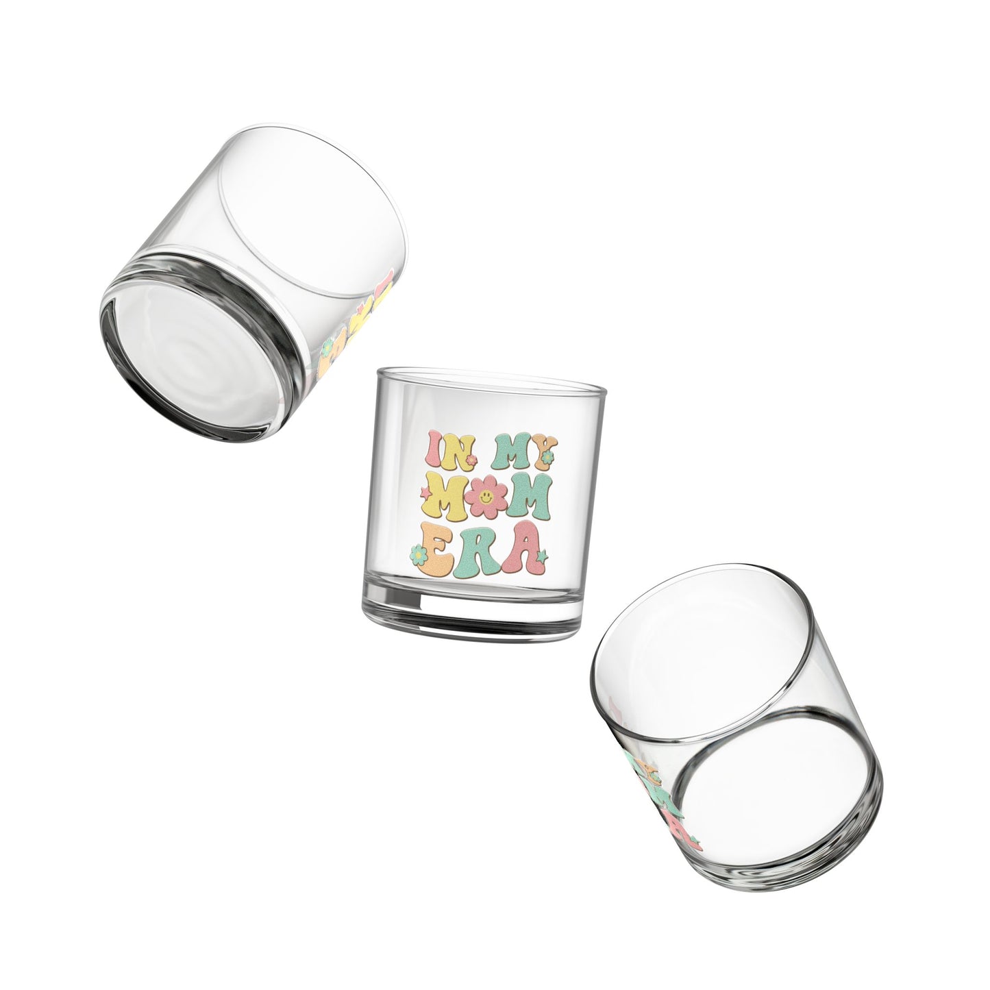 In My Mom Era Rocks Glass – Retro 10oz Drinking Glass | Fun Mother's Day Gift | Aesthetic Glass Cup | Flowers and Colors