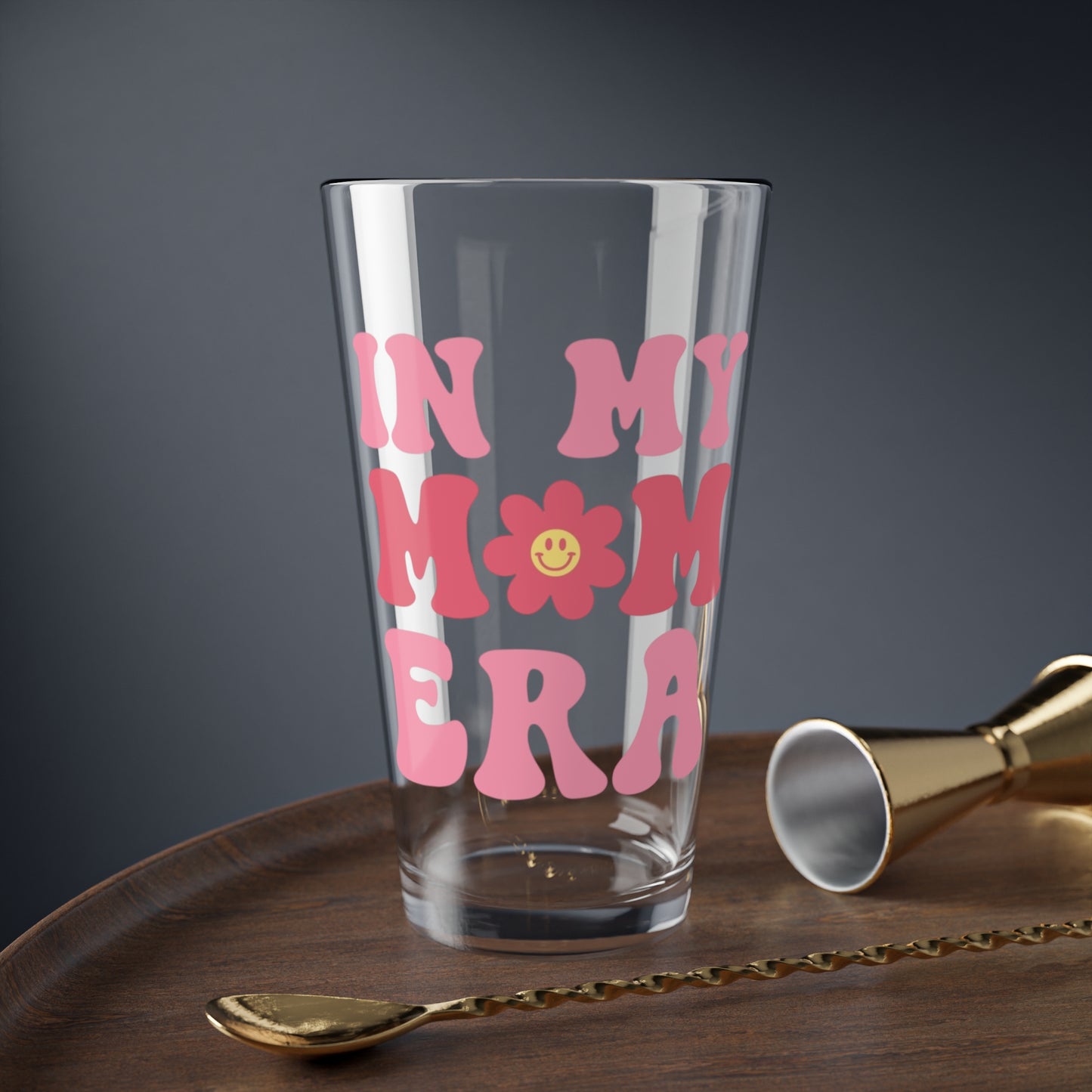 In My Mom Era Glass 16oz Retro Pastel Cocktail Glass Cute Mom Gift Pink Design