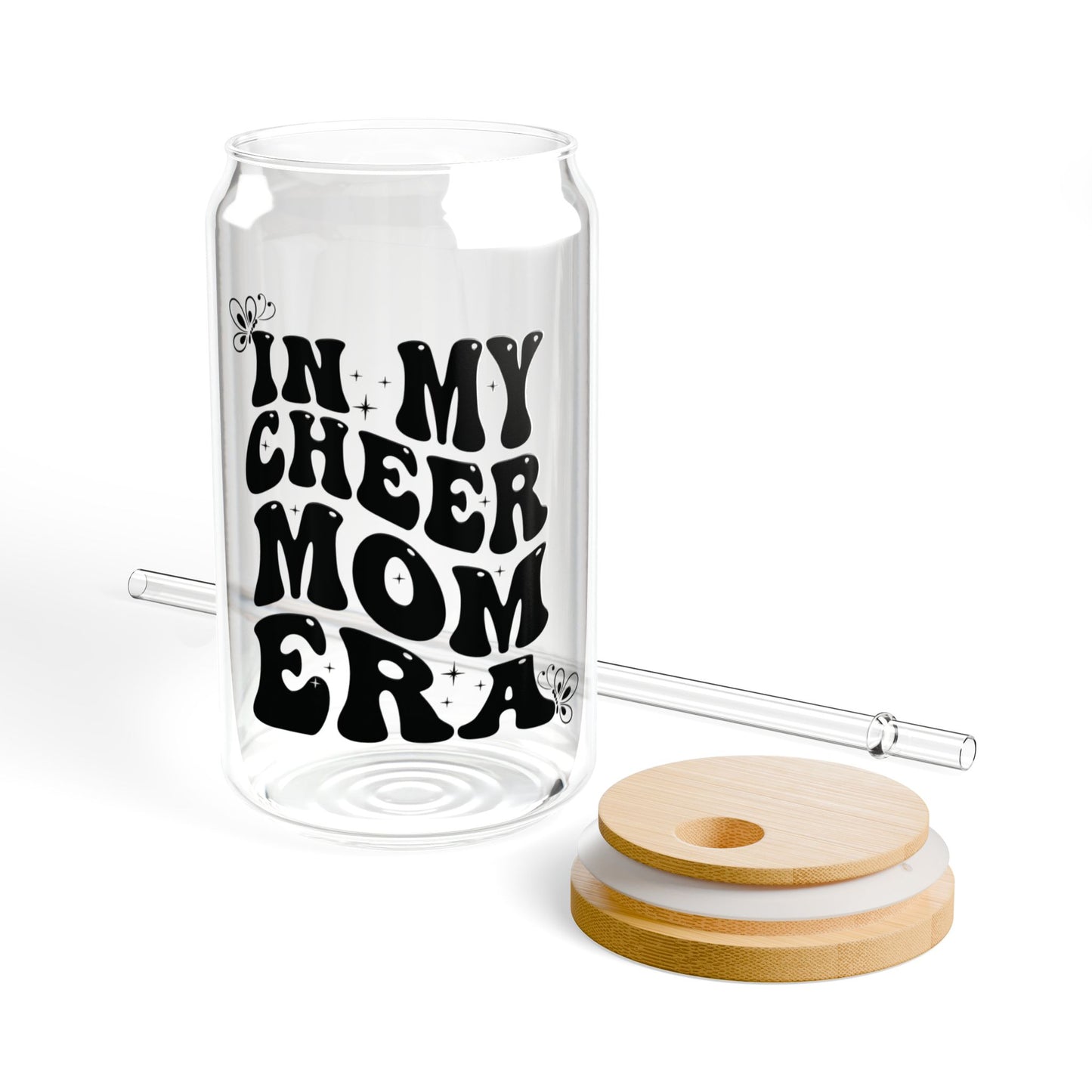 Glassware Sipper Glass - In My Cheer Mom Era - Eco-Friendly Black Text Design