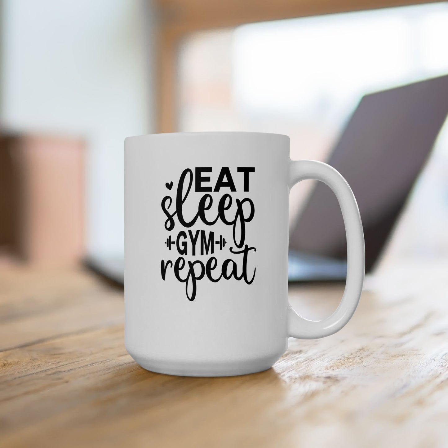 Eat Sleep Gym Repeat Mug, Workout Tea or Coffee Mug, Motivation Drinkware