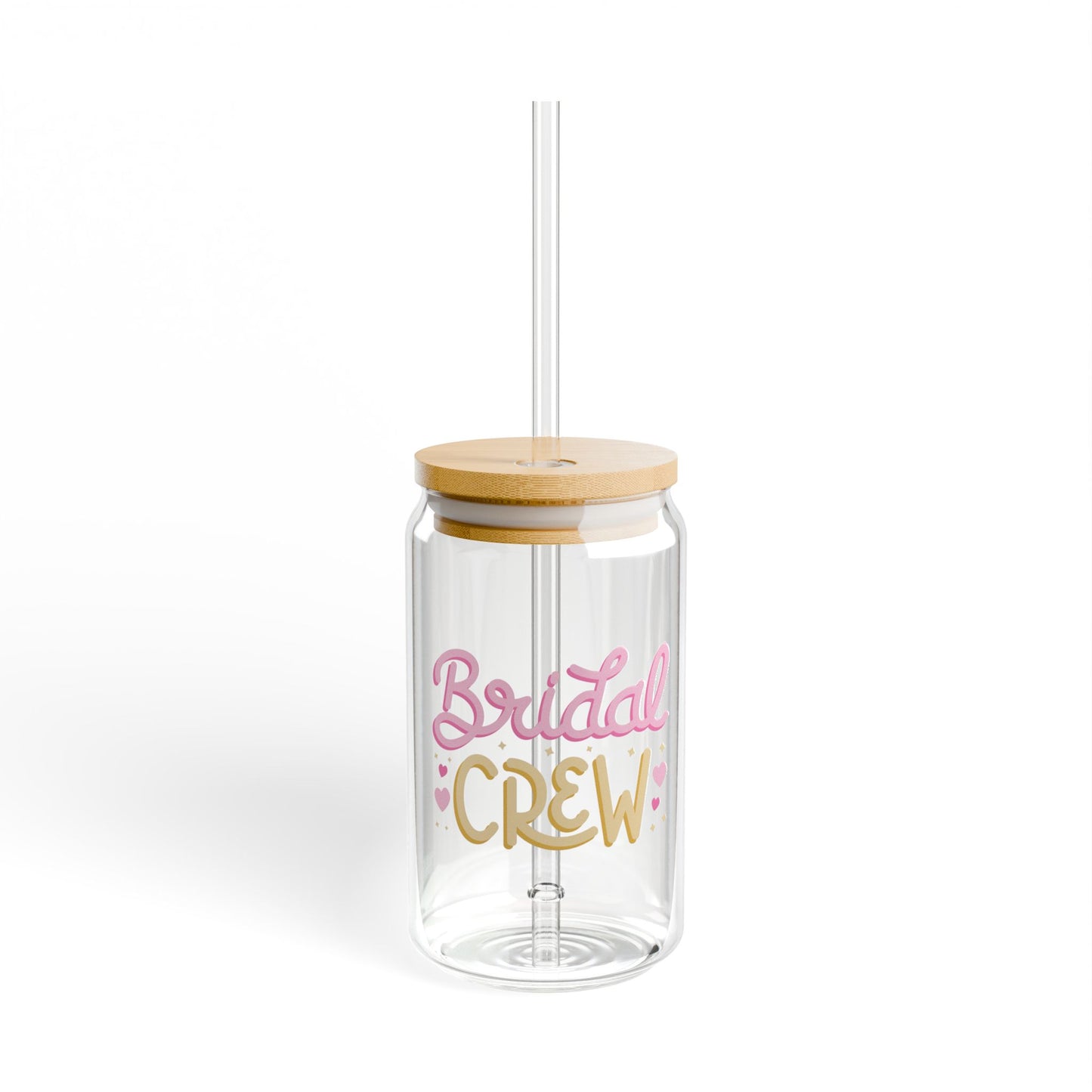 Bridal Crew Glass Can Cup With Lid & Straw