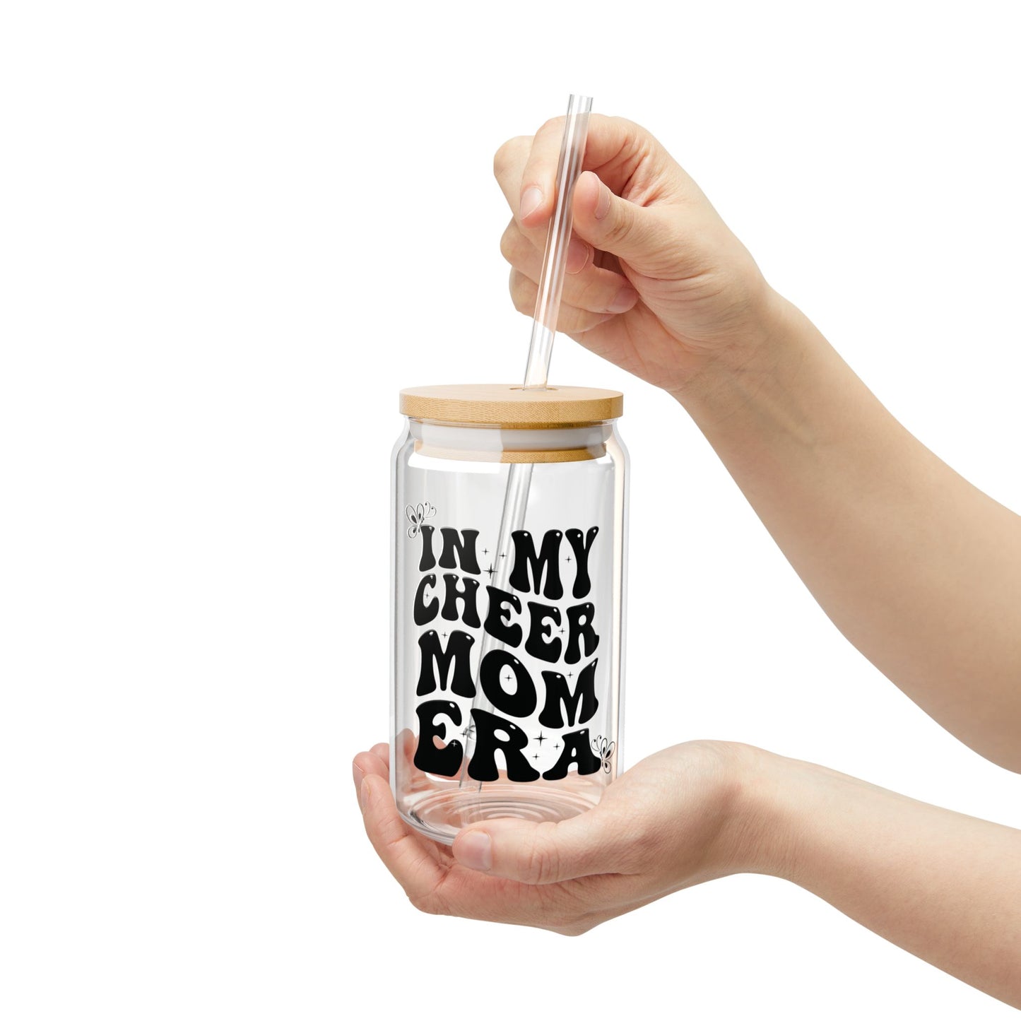 Glassware Sipper Glass - In My Cheer Mom Era - Eco-Friendly Black Text Design
