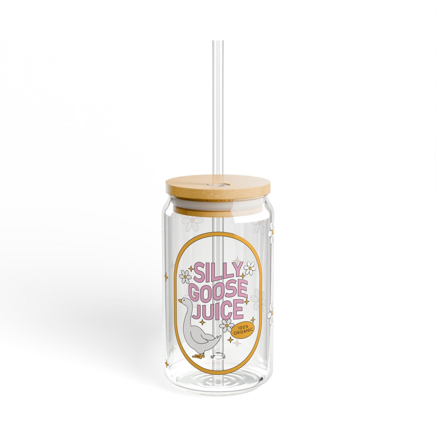 Silly Goose Juice Sipper Glass 100% Organic Funny Retro Tumbler, Cute Goose Gift, Aesthetic Iced Coffee Cup with Lid & Straw