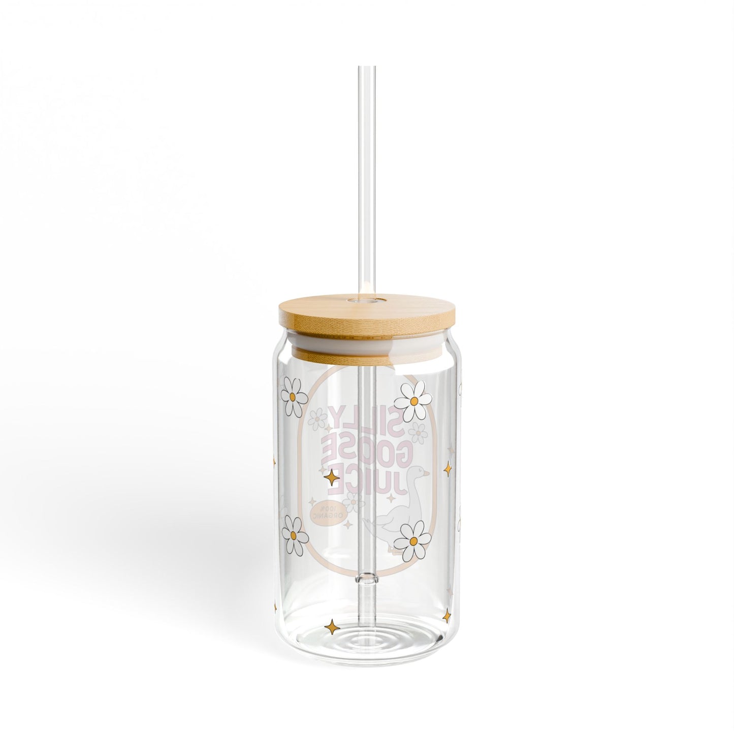 Silly Goose Juice Sipper Glass 100% Organic Funny Retro Tumbler, Cute Goose Gift, Aesthetic Iced Coffee Cup with Lid & Straw