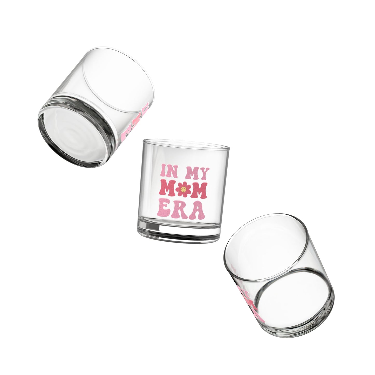 In My Mom Era Rocks Glass Retro 10oz Drinking Glass Fun Mother's Day Gift, Aesthetic Glass Cup, Flowers and Colors Pink