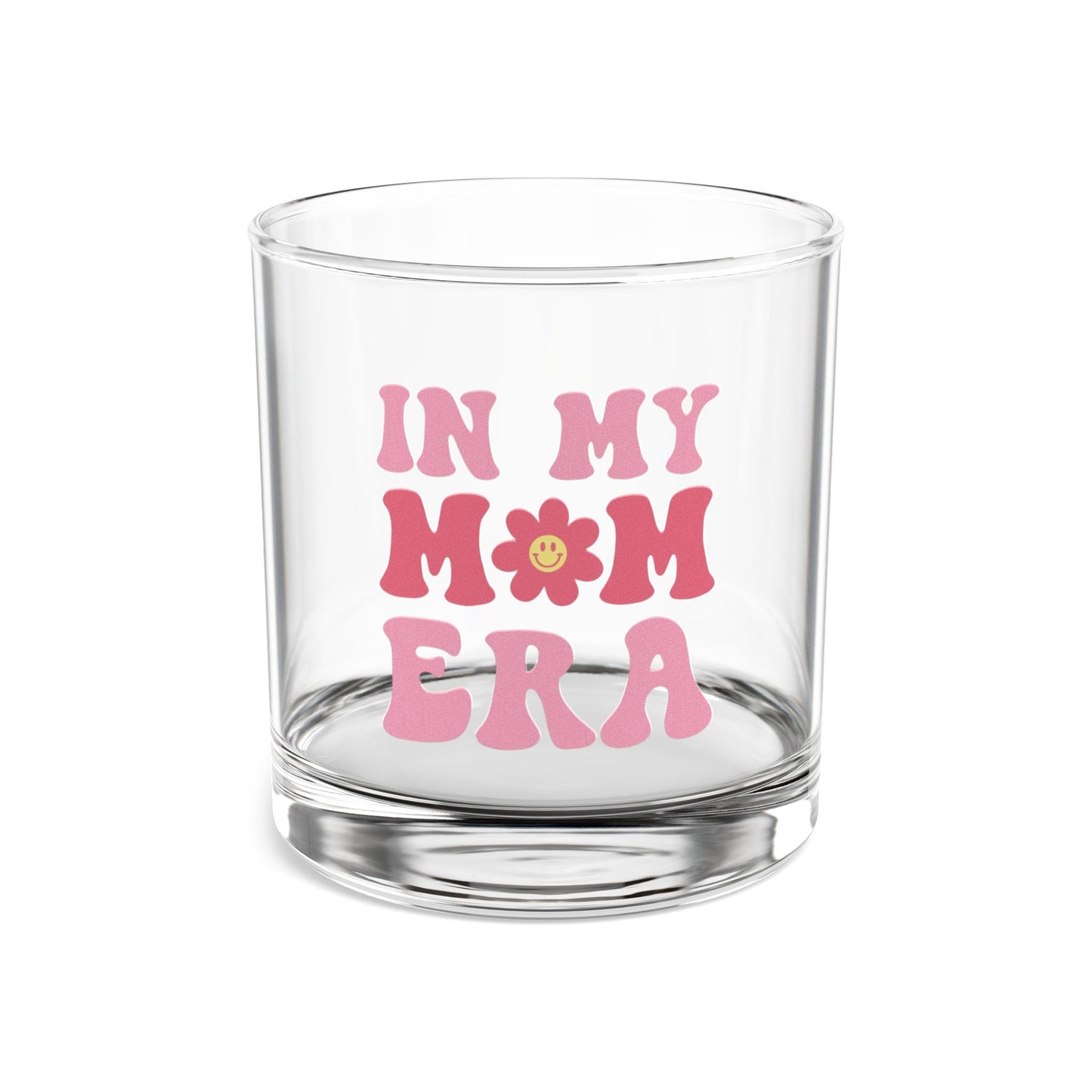In My Mom Era Rocks Glass Retro 10oz Drinking Glass Fun Mother's Day Gift, Aesthetic Glass Cup, Flowers and Colors Pink