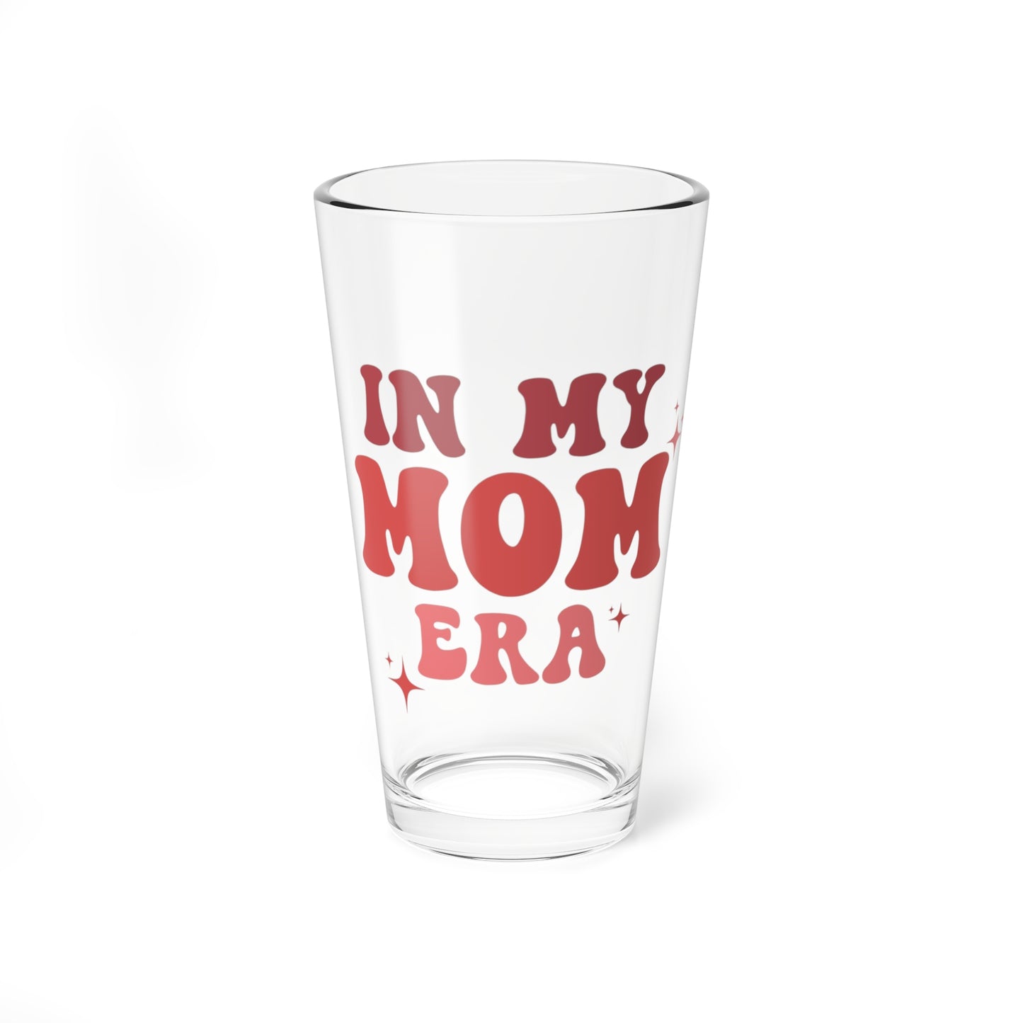 In My Mom Era Glass 16oz Retro Pastel Cocktail Glass Cute Mom Gift Red and Pink Design