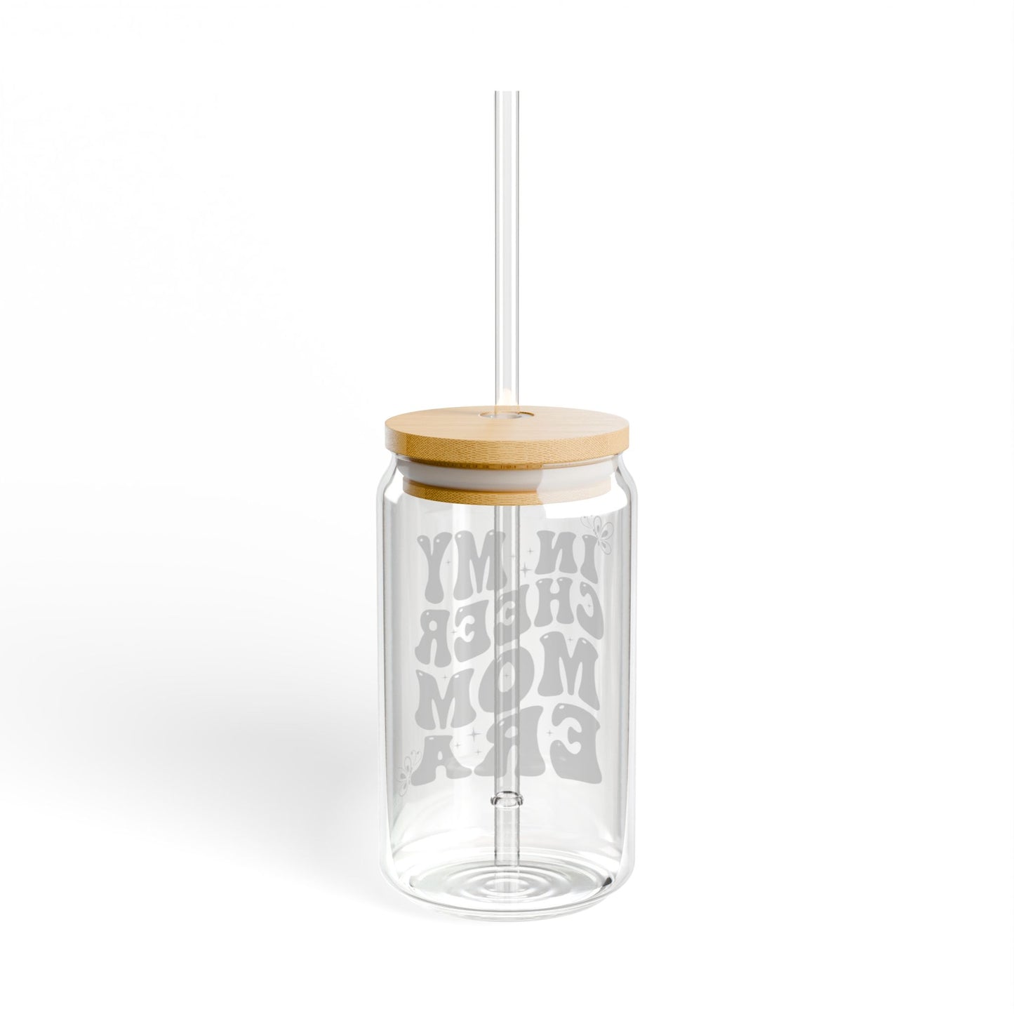 Glassware Sipper Glass - In My Cheer Mom Era - Eco-Friendly Black Text Design