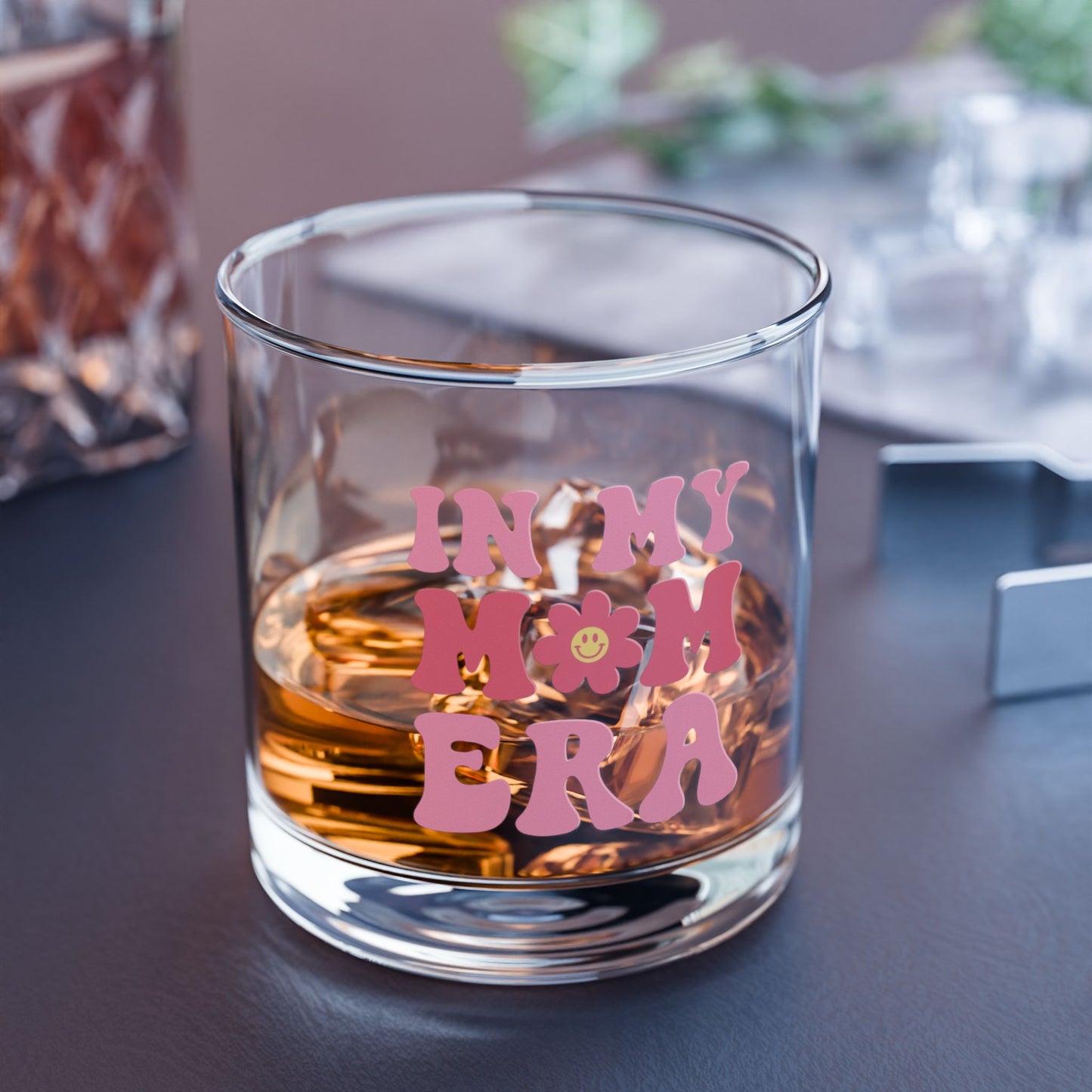 In My Mom Era Rocks Glass Retro 10oz Drinking Glass Fun Mother's Day Gift, Aesthetic Glass Cup, Flowers and Colors Pink