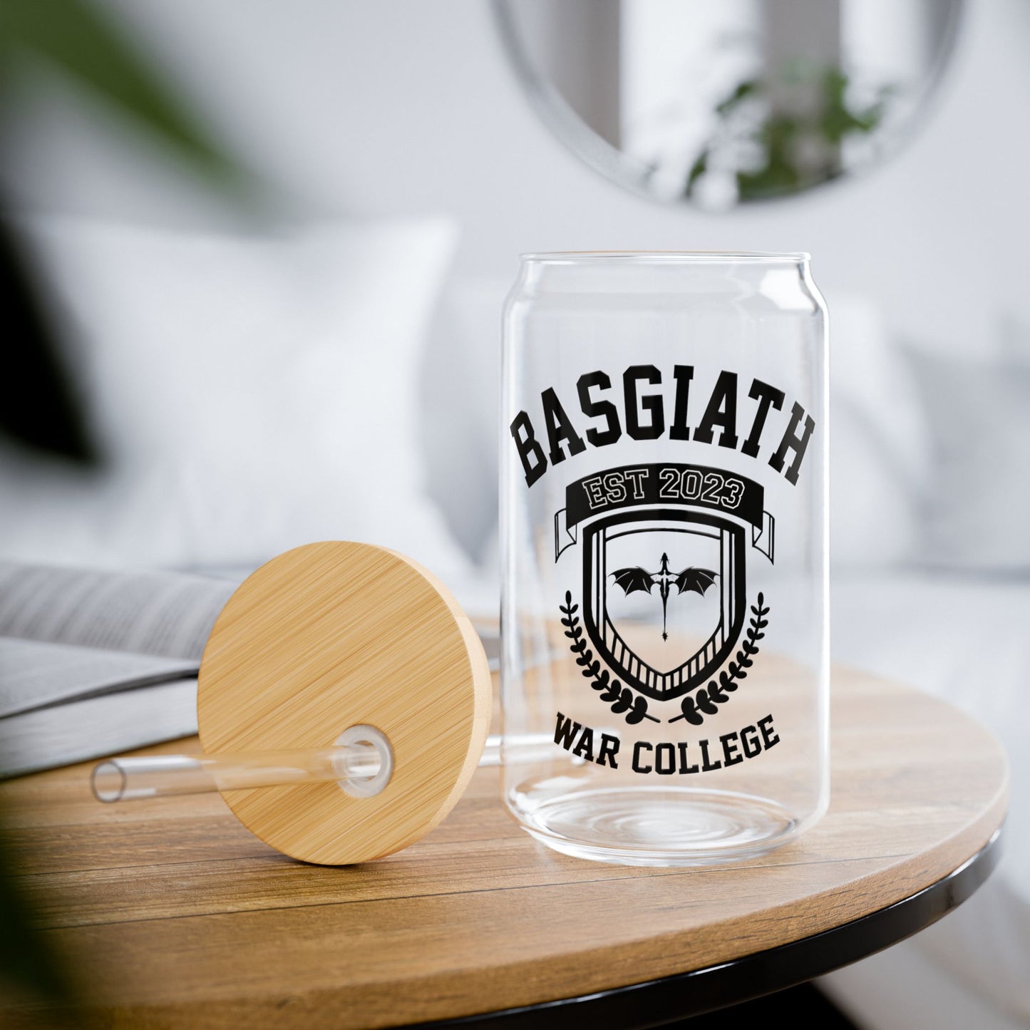 Bagswaith War College Sipper Glass Tumbler with Lid & Straw