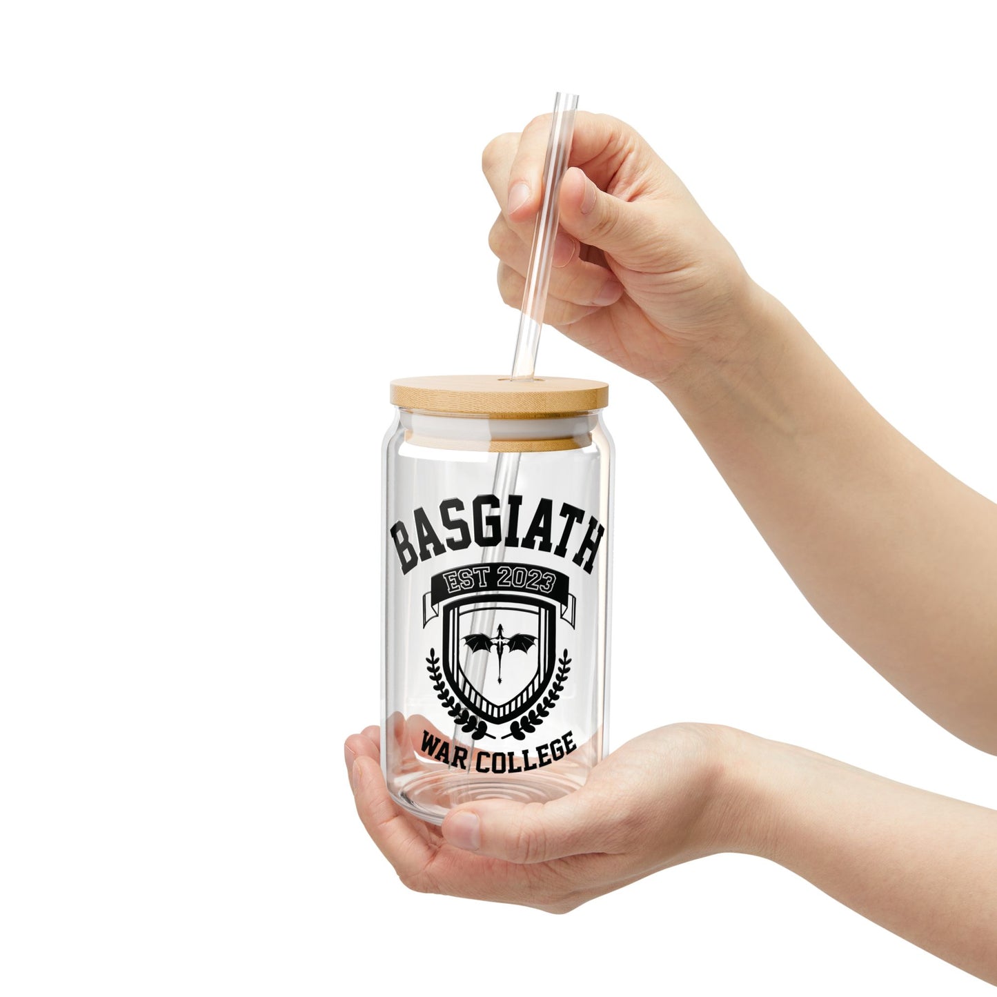 Bagswaith War College Sipper Glass Tumbler with Lid & Straw