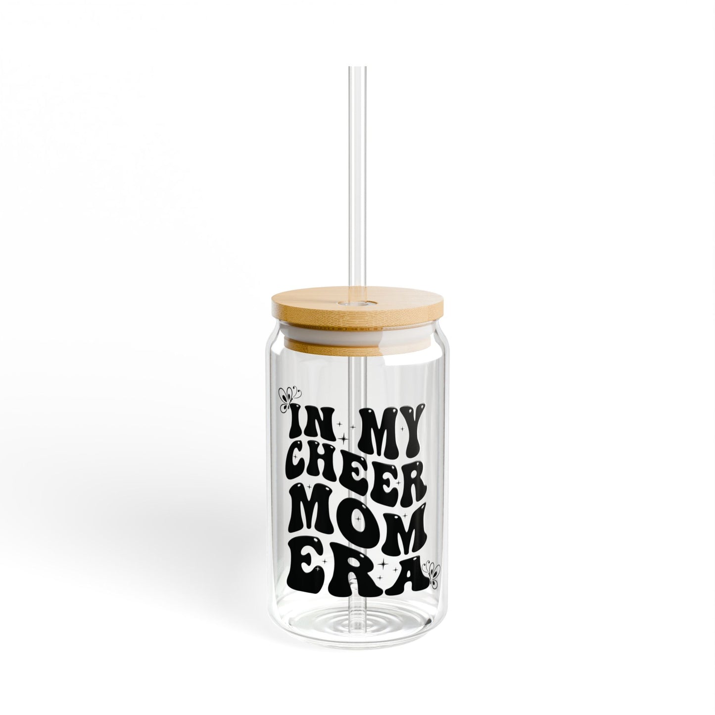 Glassware Sipper Glass - In My Cheer Mom Era - Eco-Friendly Black Text Design