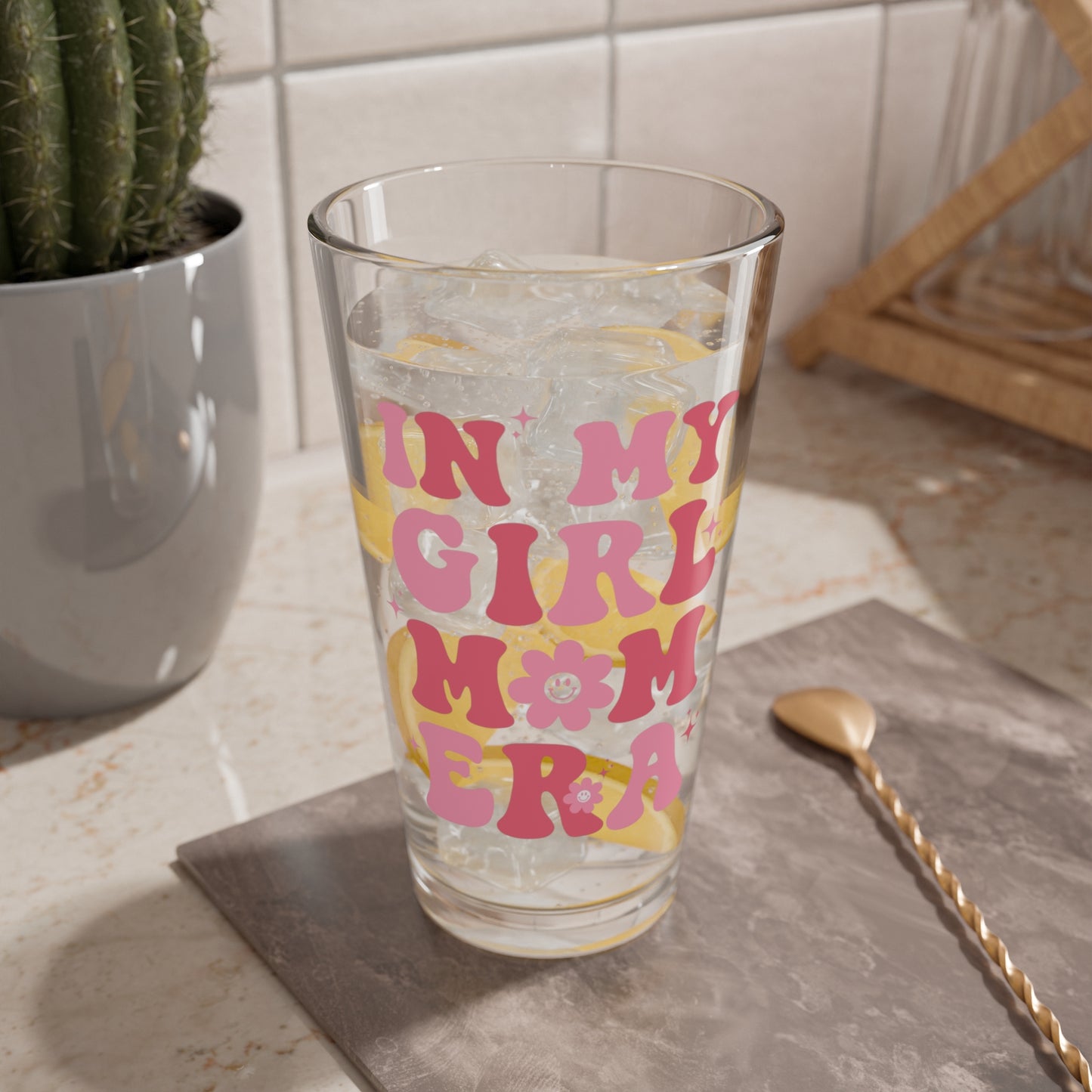 In My Girl Mom Era Glass 16oz Retro Pastel Cocktail Glass Cute Mom Gift