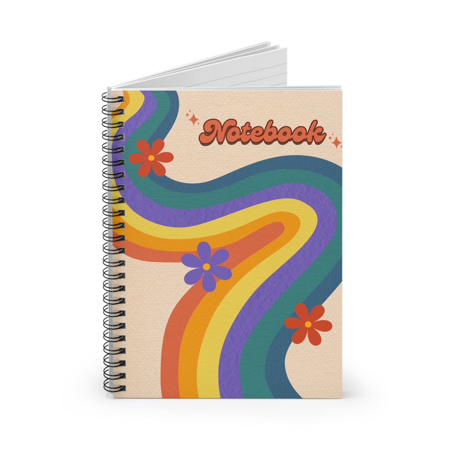 Retro Rainbow Notebook Groovy 70s Inspired Notebook Design With Ruled Lines