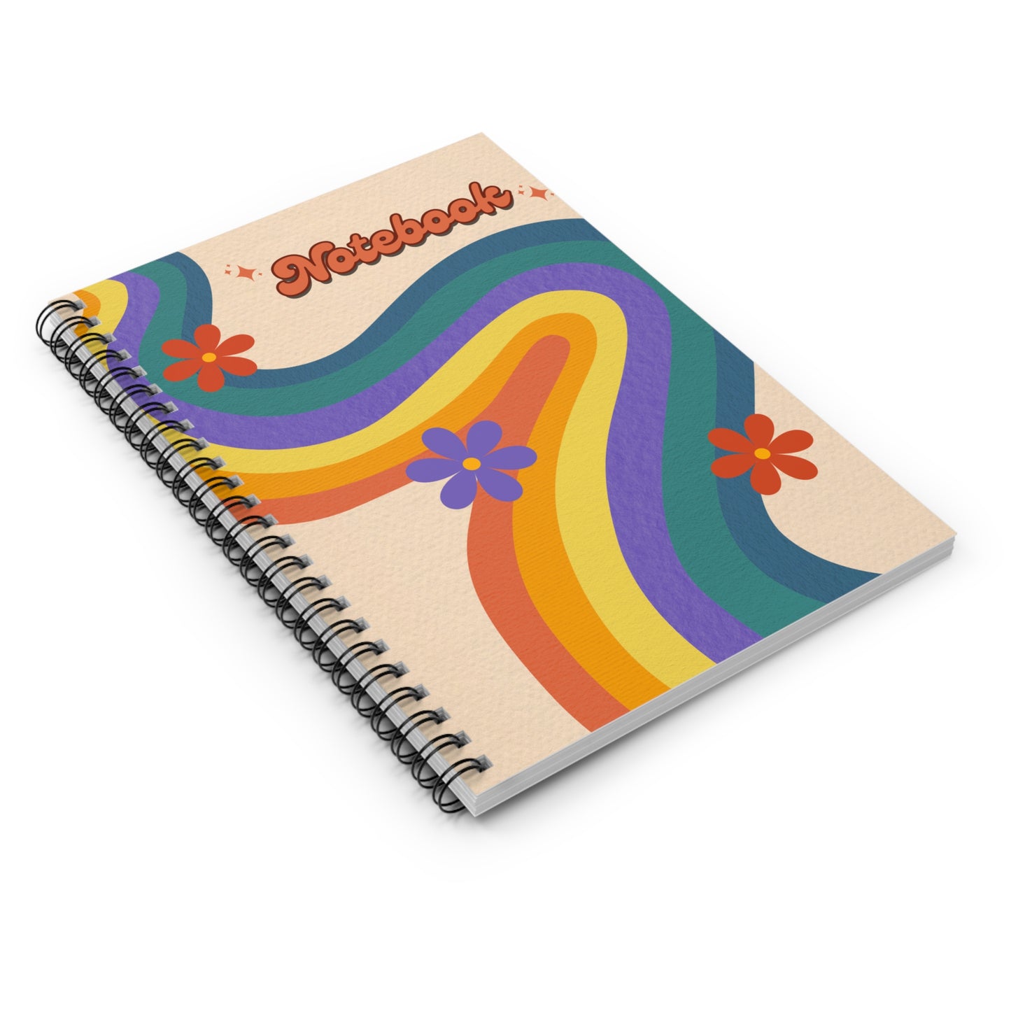 Retro Rainbow Notebook Groovy 70s Inspired Notebook Design With Ruled Lines