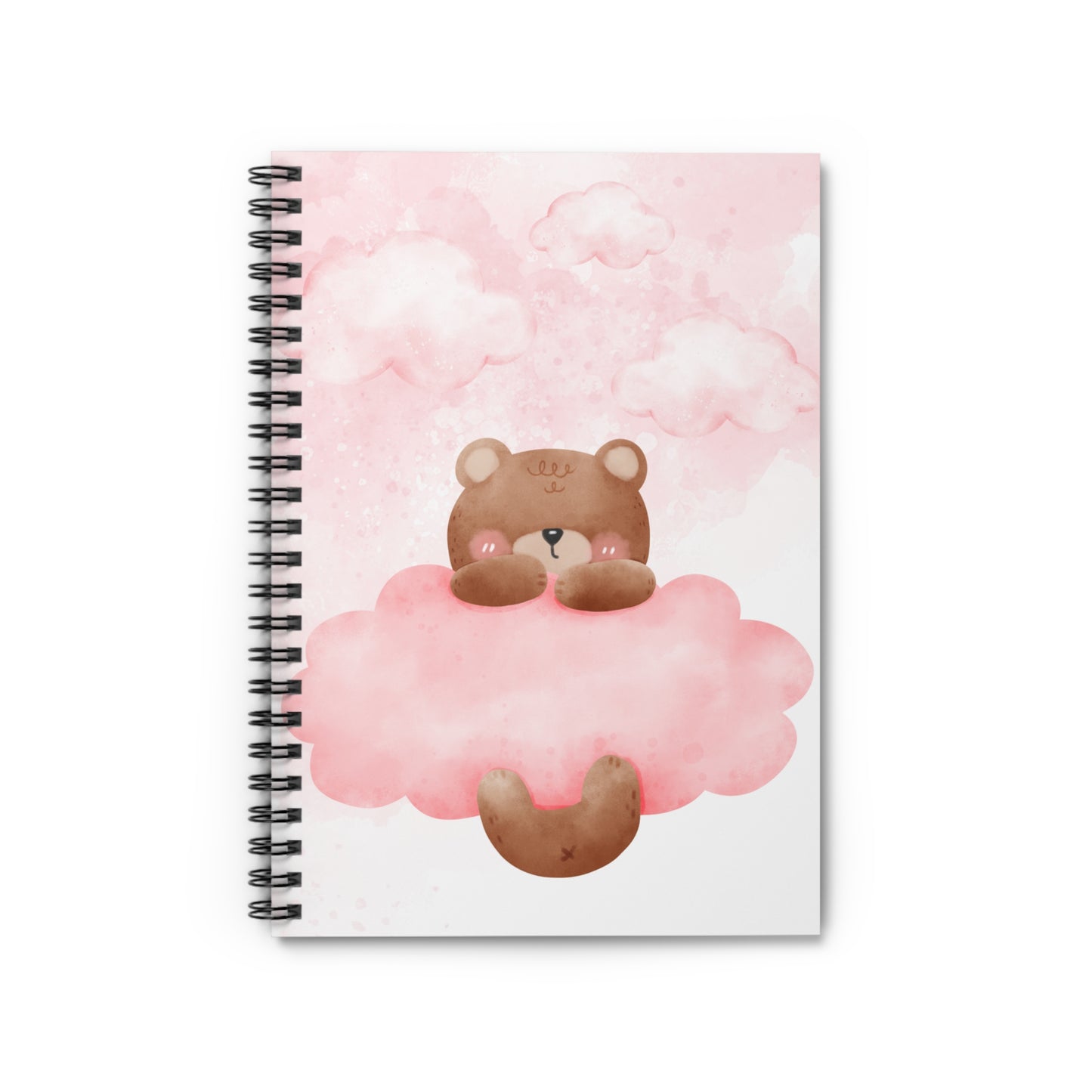 Cute Bear And Adorable Pink Cloud Notebook Minimalist Design With Ruled Lines