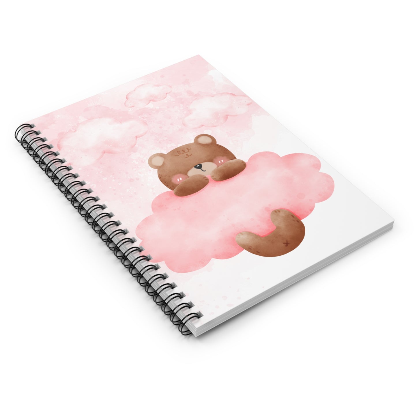 Cute Bear And Adorable Pink Cloud Notebook Minimalist Design With Ruled Lines