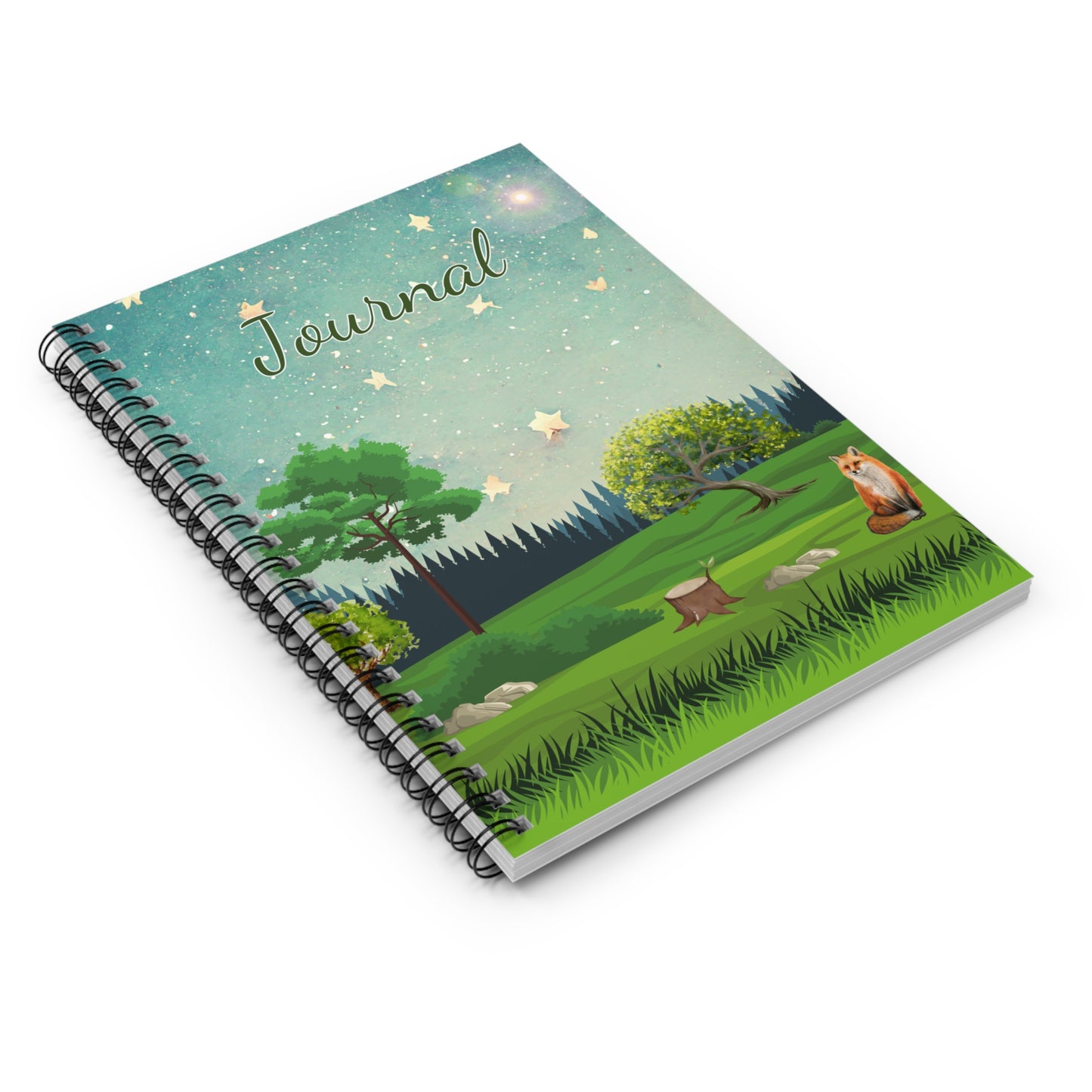 Whimsical Forest Cute Fox Nature And Starry Night Notebook Journal Design With Ruled Lines