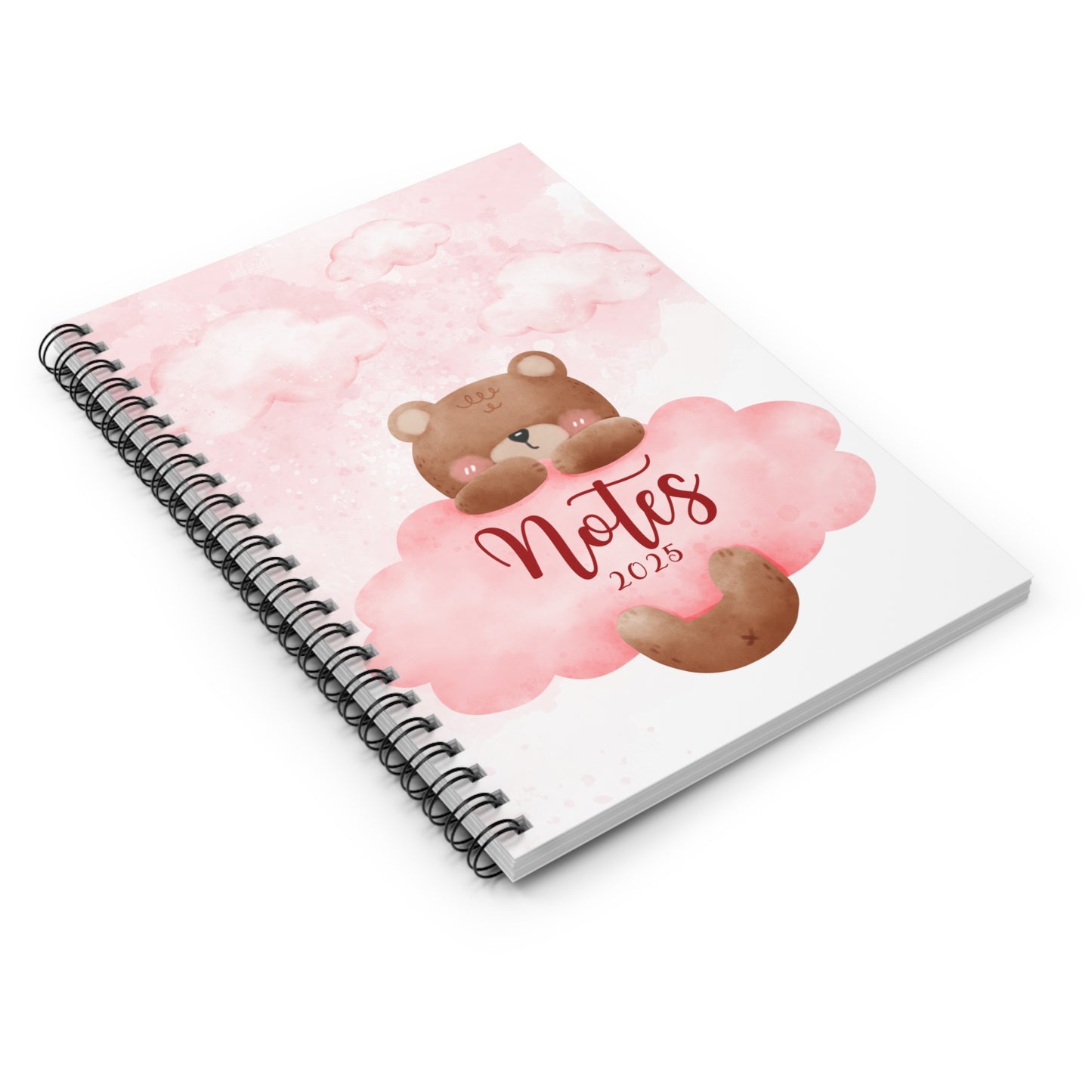 Cute Bear And Adorable Pink Cloud Notebook Notes 2025 Design With Ruled Lines