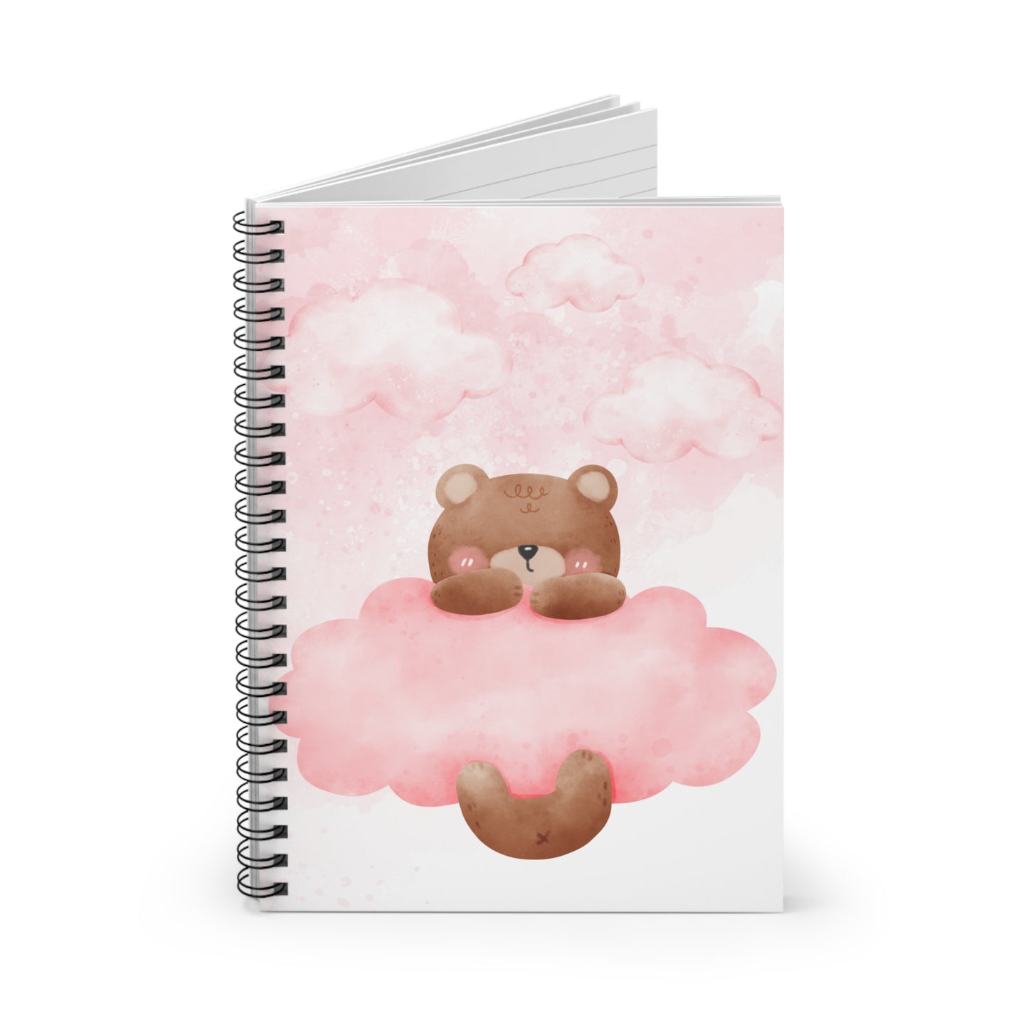 Cute Bear And Adorable Pink Cloud Notebook Minimalist Design With Ruled Lines