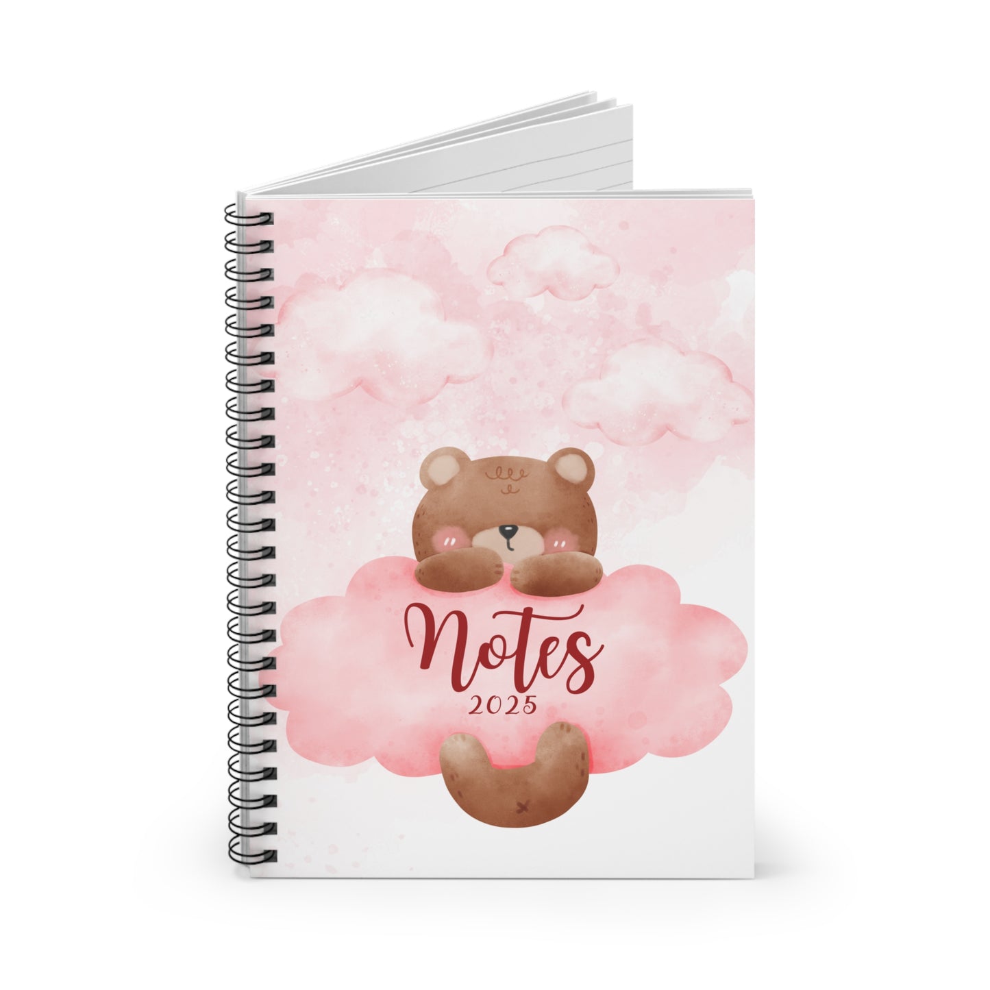 Cute Bear And Adorable Pink Cloud Notebook Notes 2025 Design With Ruled Lines