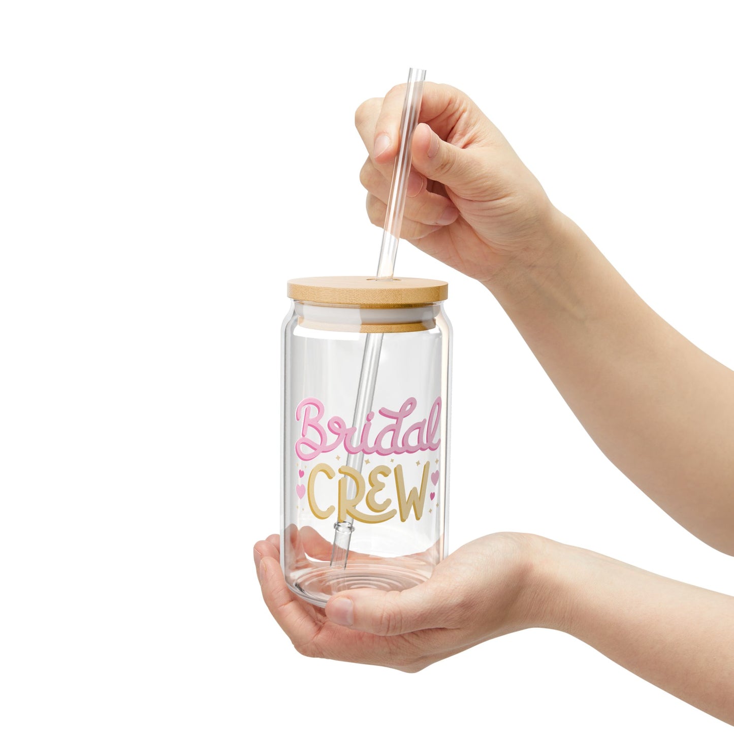 Bridal Crew Glass Can Cup With Lid & Straw