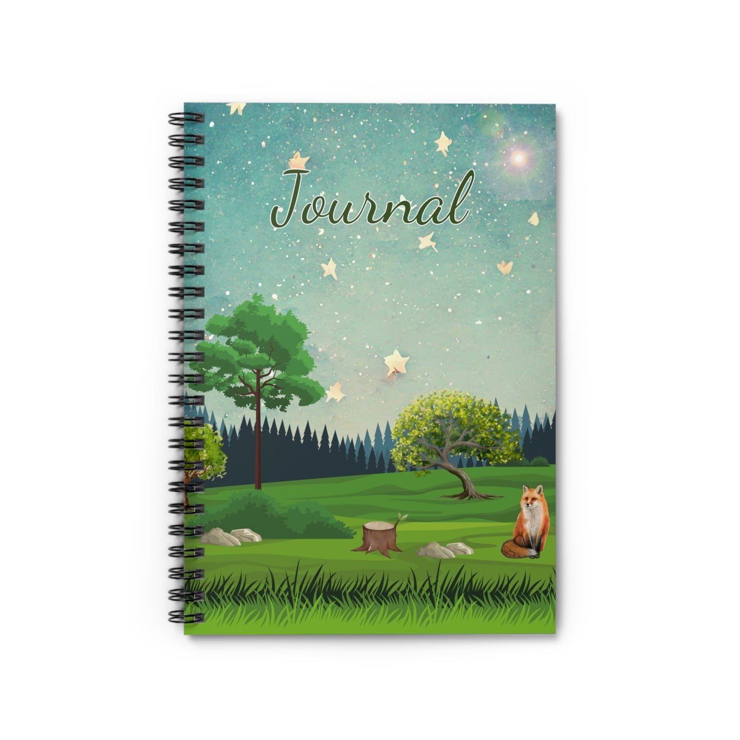 Whimsical Forest Cute Fox Nature And Starry Night Notebook Journal Design With Ruled Lines